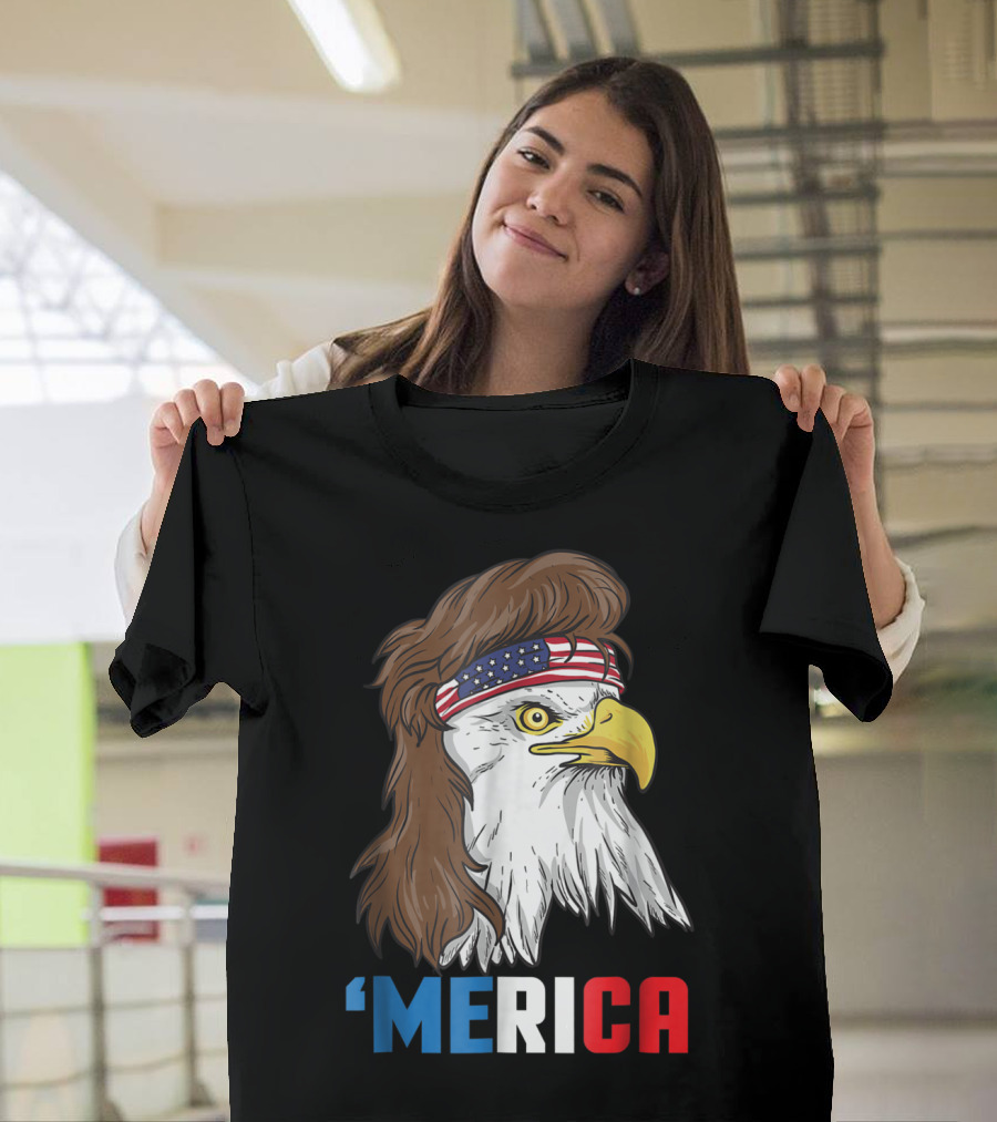 'Merica Patriotic Mullet Eagle with American Flag Headband T-Shirt