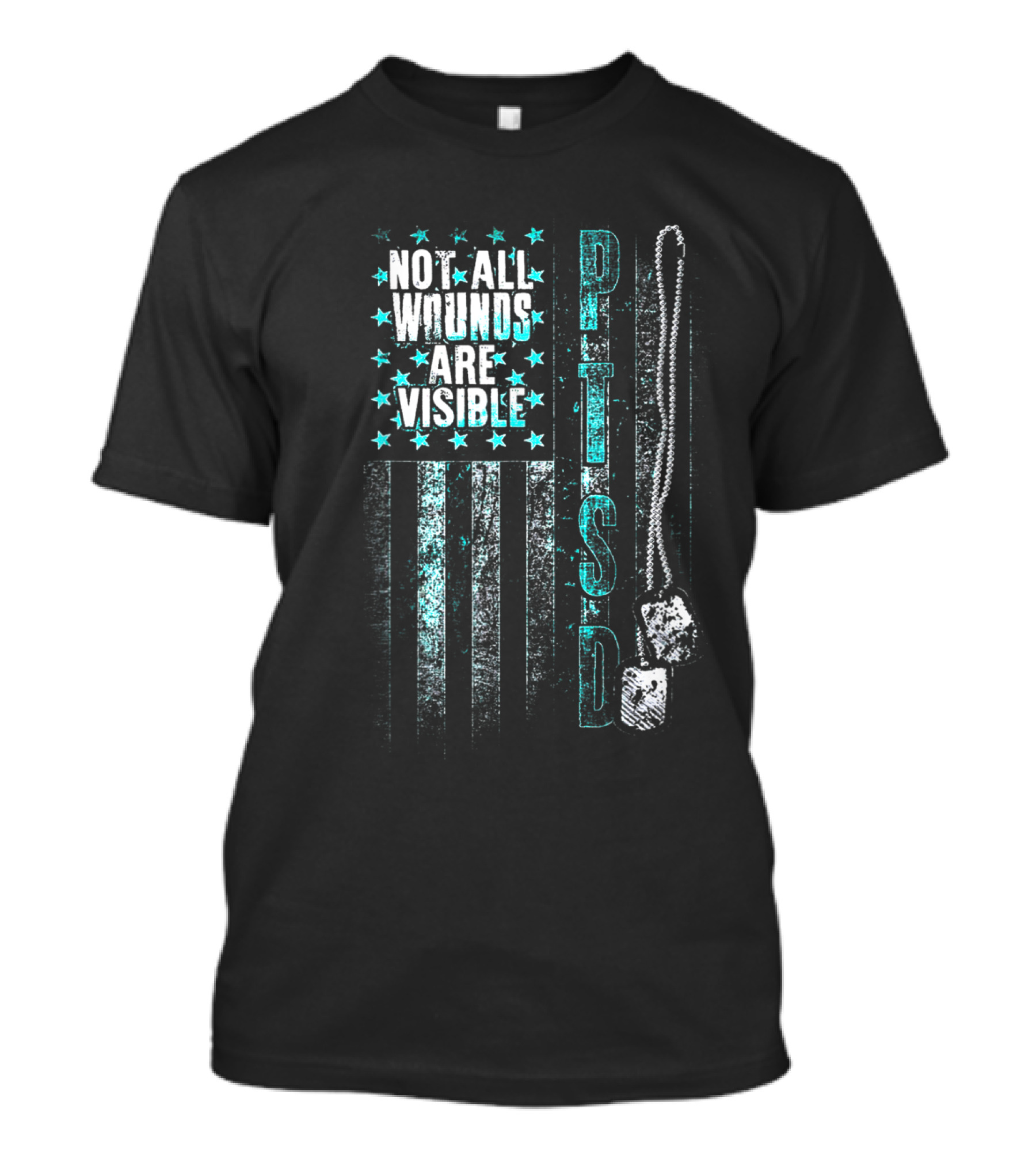 Not All Wounds Are Visible PTSD Awareness Stars And Stripes Dog Tags T-Shirt