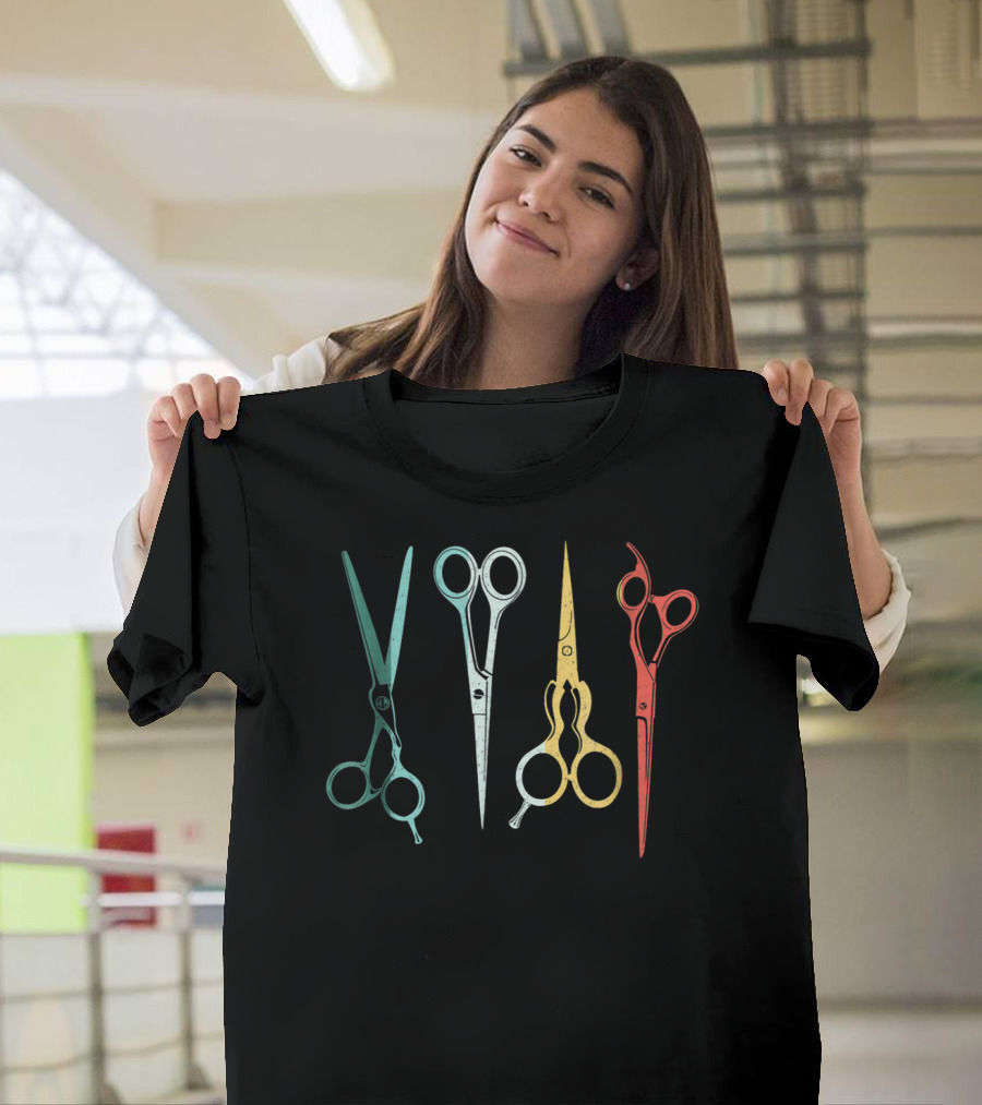 Scissors Hair Stylist Colorful Vintage Tools T-Shirt