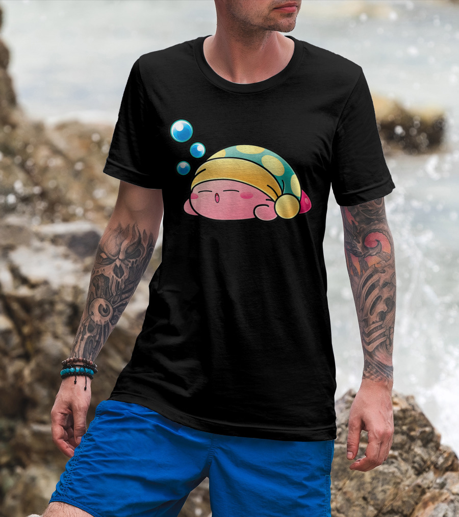 Sleeping Kirby Nightcap Bubbles T-Shirt