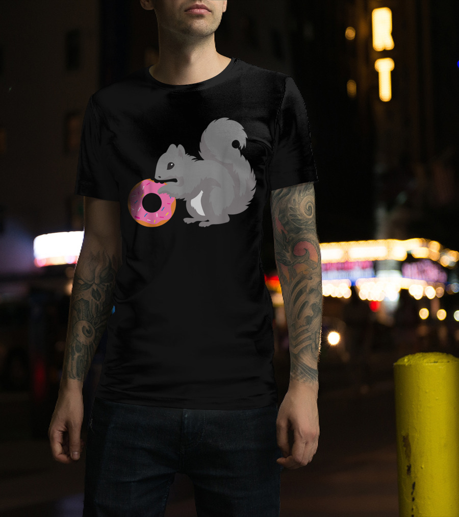 Squirrel Holding Pink Sprinkled Doughnut T-Shirt