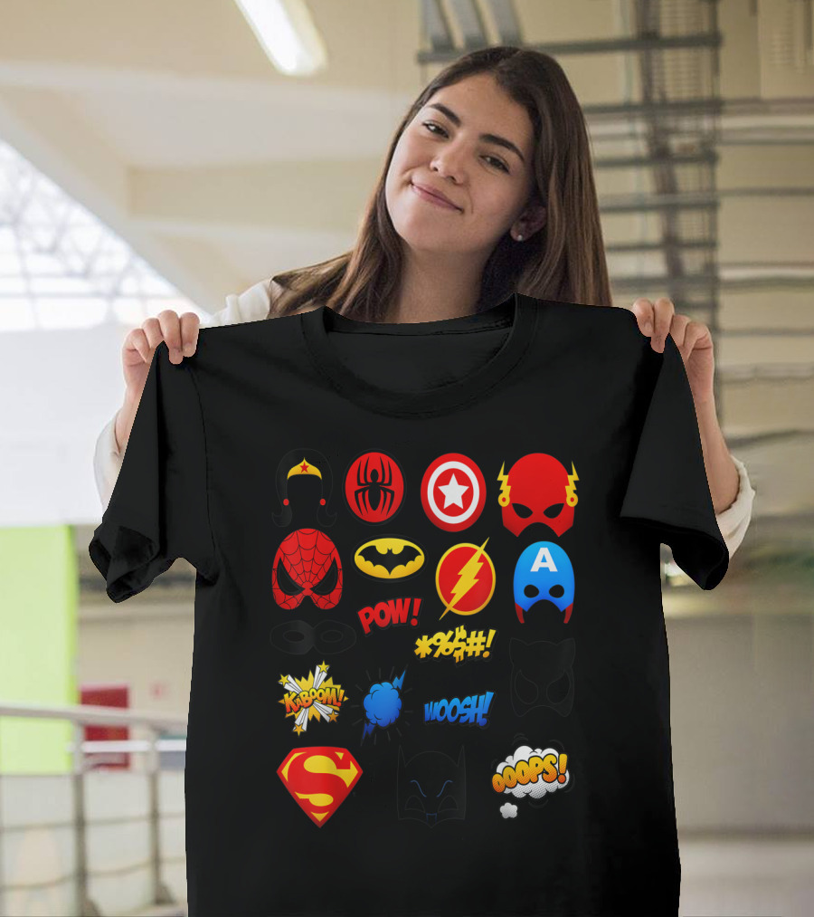 Superheroes Icons Spider Captain Batman Flash Wonder Emoji KABOOM POW OOOOPS Super T-Shirt