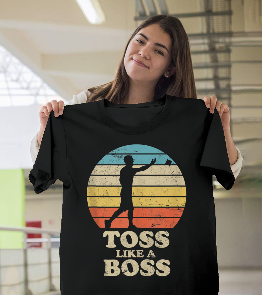 Toss Like A Boss Vintage Sunset Cornhole T-Shirt