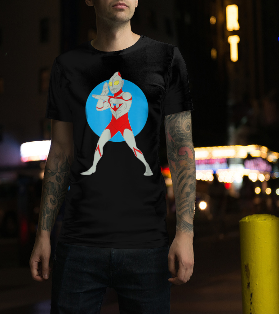 Ultraman Standing Pose With Blue Circle Background T-Shirt