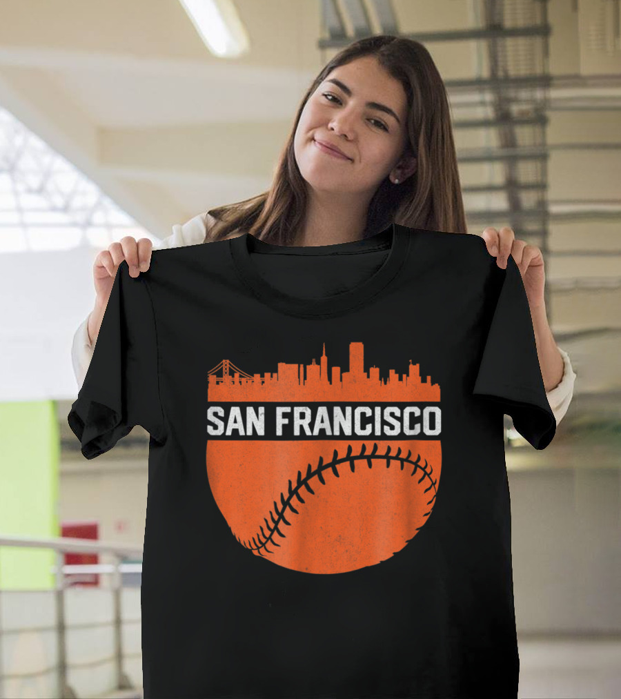 Vintage San Francisco Skyline Baseball Bridge Orange T-Shirt