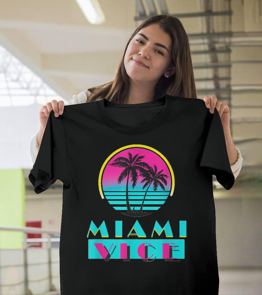 Miami Vice Vintage Florida Cityscape Retro Palm Sunset T-Shirt