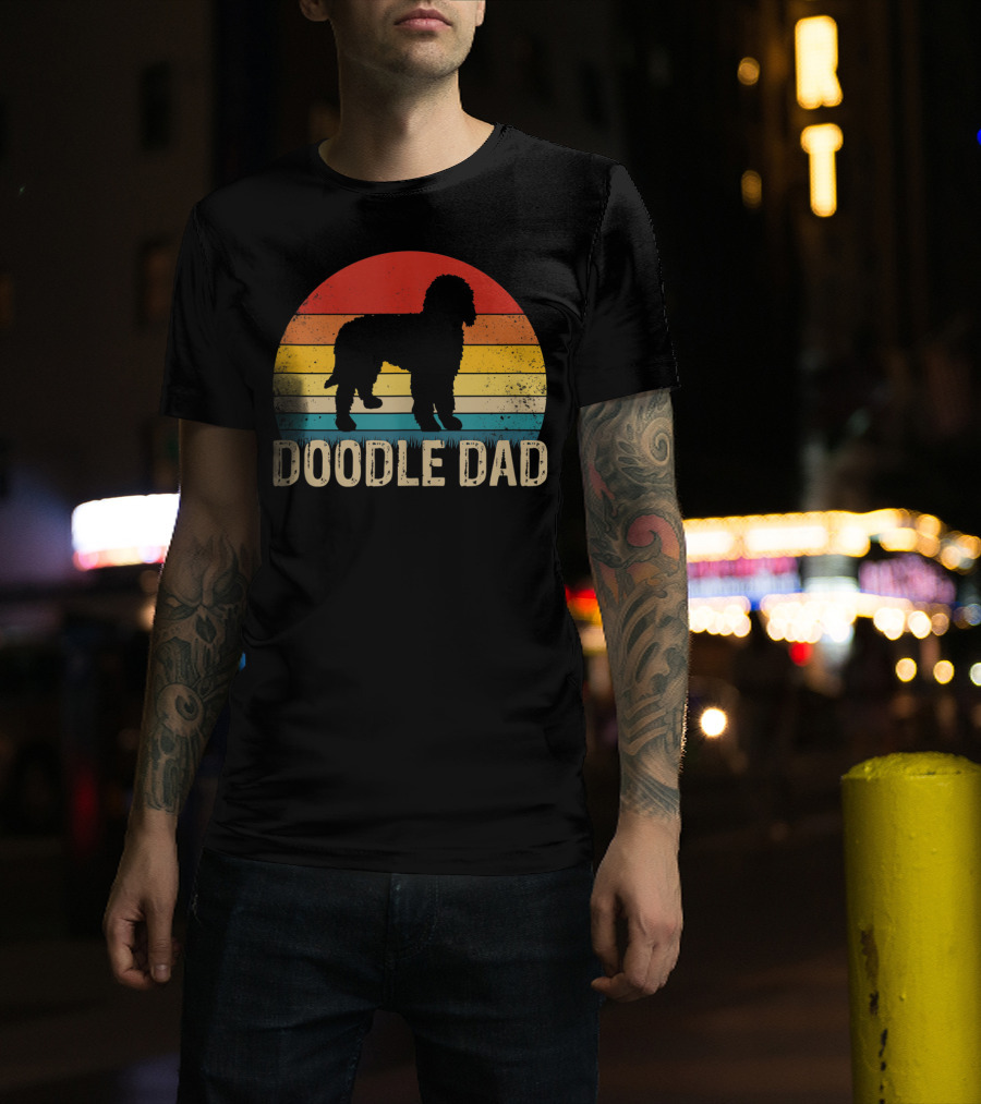 Vintage Goldendoodle Silhouette Doodle Dad Retro Sunset T-Shirt