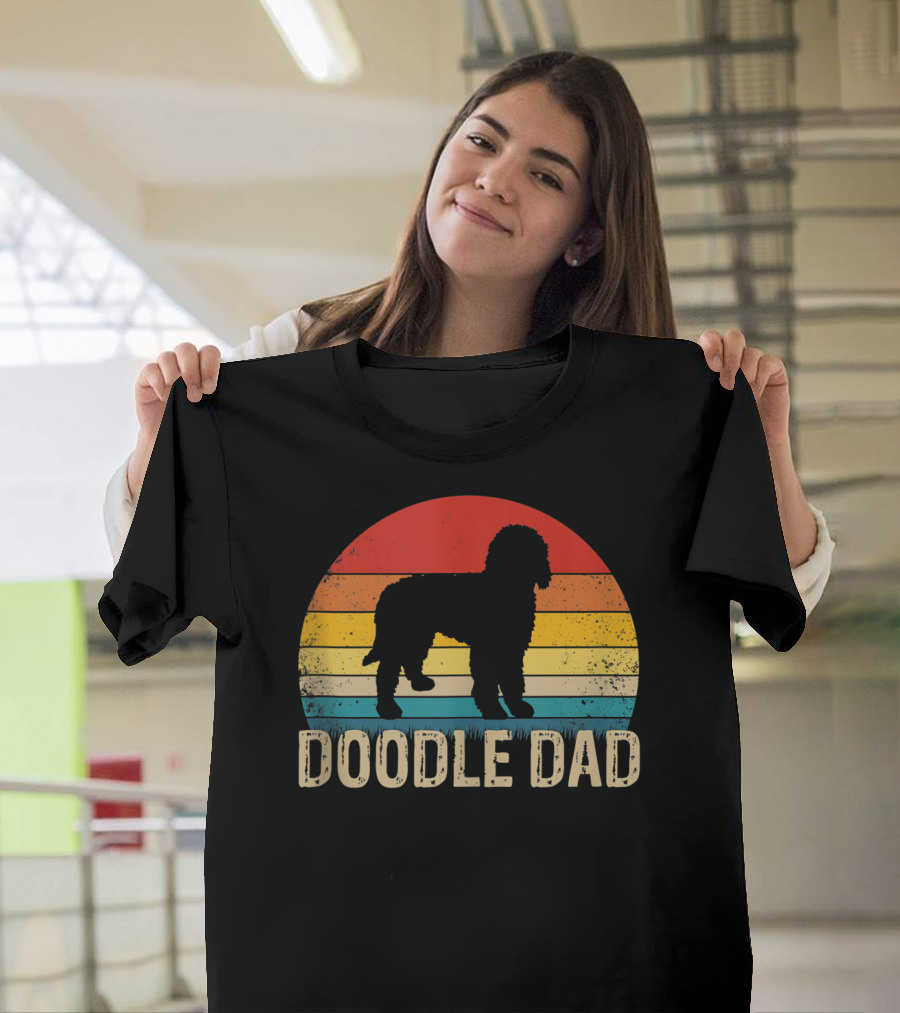 Vintage Goldendoodle Silhouette Doodle Dad Retro Sunset T-Shirt