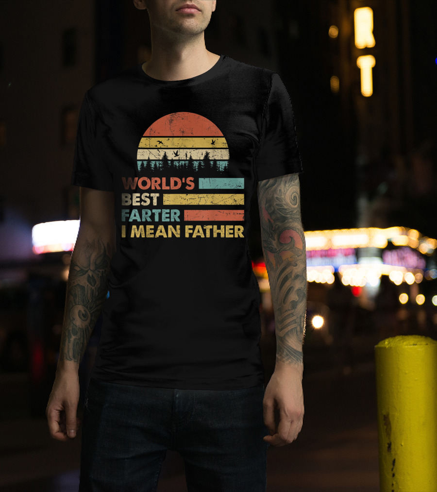 World's Best Farter I Mean Father Sunset Forest Distressed Retro Vintage T-Shirt