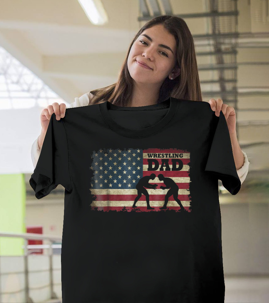 Wrestling Dad American Flag T-Shirt