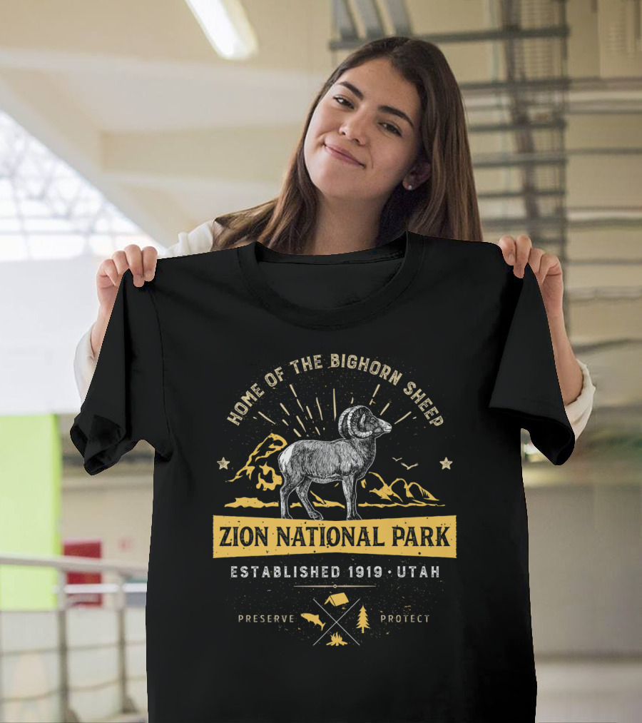 Home Of The Bighorn Sheep Zion National Park Established 1919 Utah Preserve Protect T-Shirt