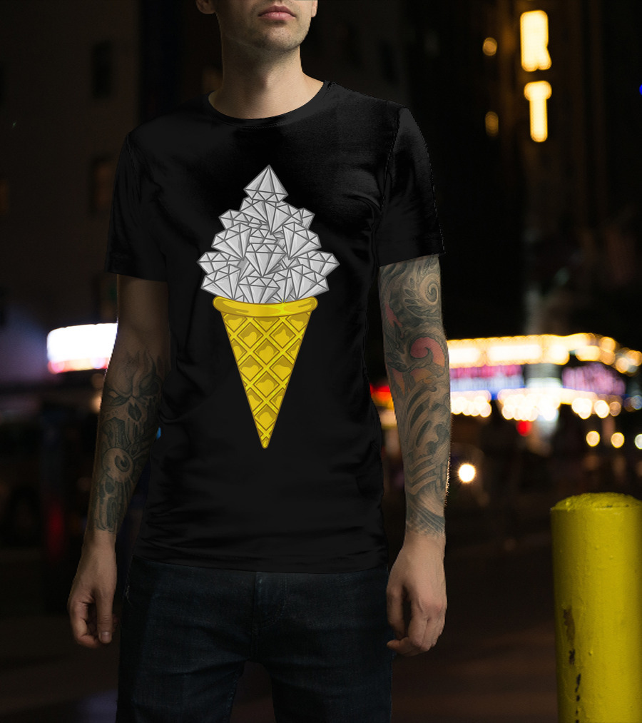 Diamond Icecream Waffle Cone With Gemstone Scoops T-Shirt
