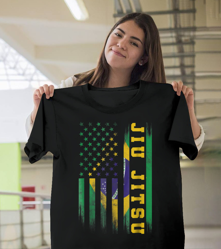 Jiu Jitsu Brazilian BJJ Brazil United States Flag T-Shirt