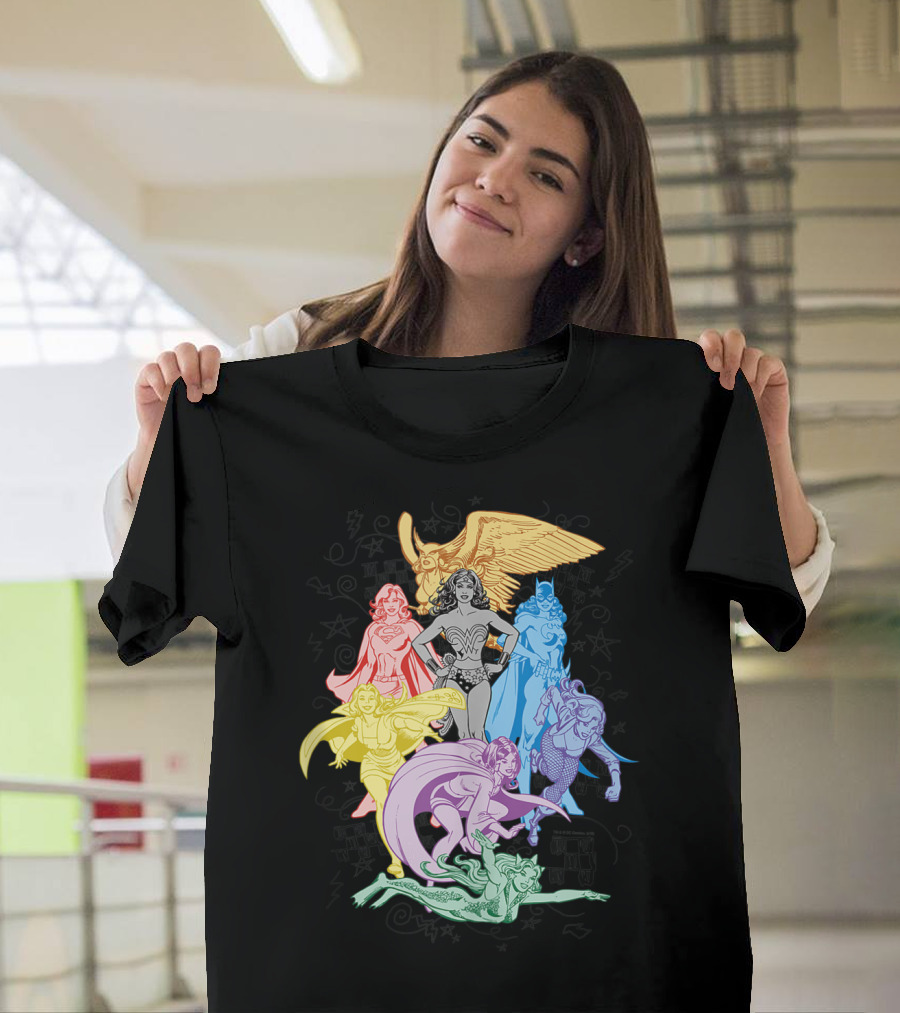 Justice League Super Heroes in Vibrant Rainbow Colors T-Shirt