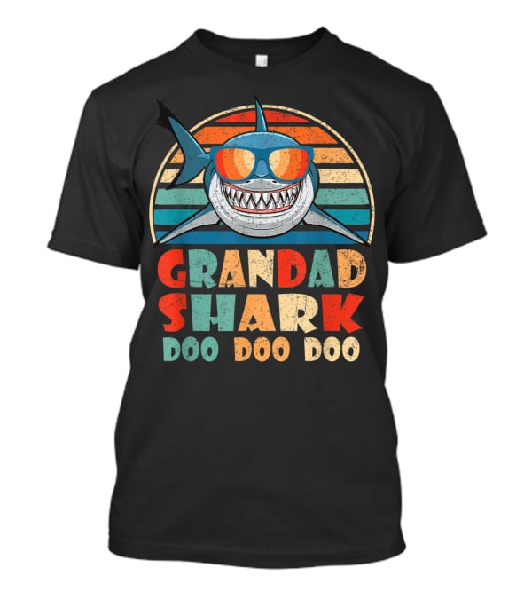 Grandad Shark Doo Doo Doo Vintage Stripes Sunglasses Mens Family Birthday T-Shirt