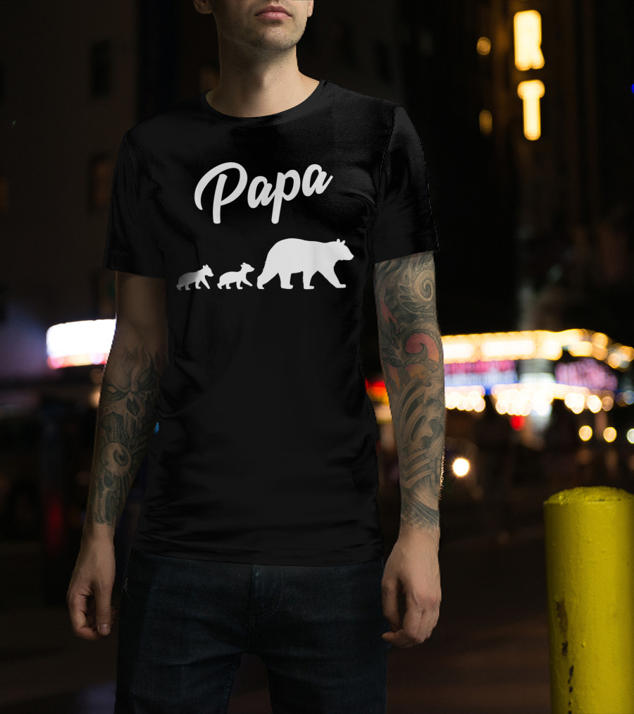 Papa Bear With Two Cubs Mens Twin Dad 2 Kids Fath T-Shirt