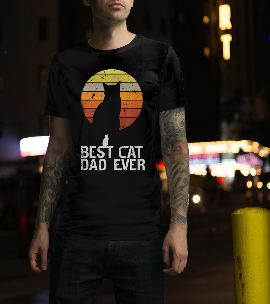 Mens Vintage Best Cat Dad Ever Cat Daddy Retro Sunset T-Shirt
