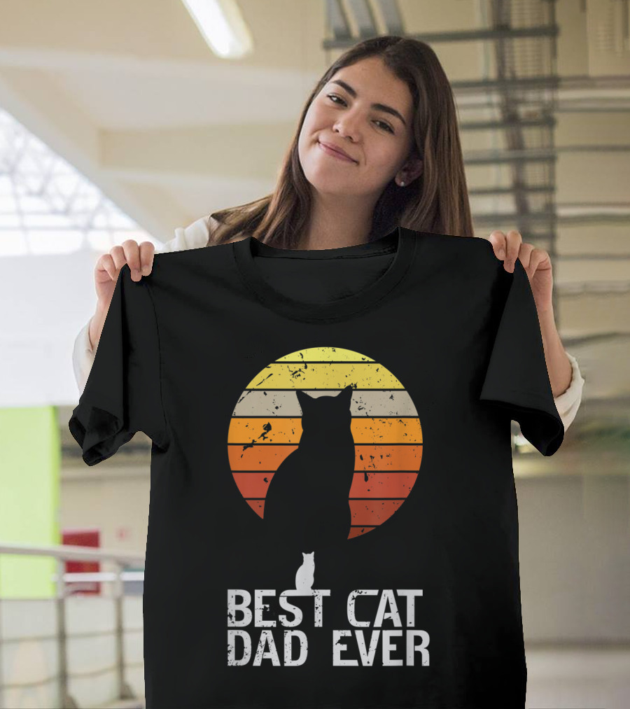 Mens Vintage Best Cat Dad Ever Cat Daddy Retro Sunset T-Shirt