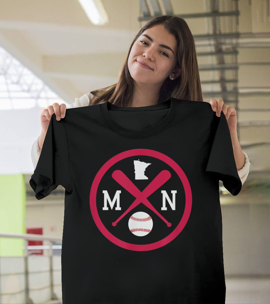 Minnesota MN Baseball Bats State Outline with Ball T-Shirt