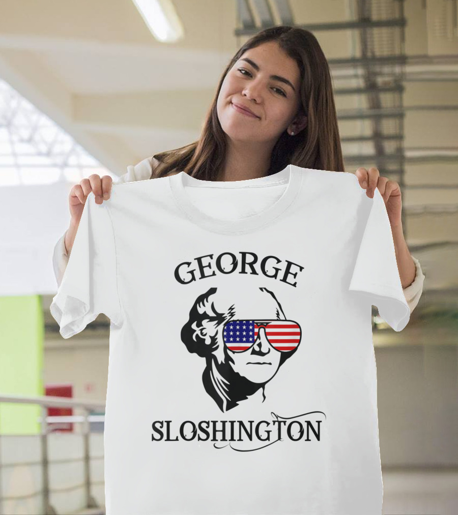 George Sloshington American Flag Sunglasses Mount Sloshmore T-Shirt