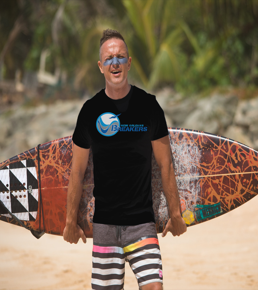 New Orleans Breakers Football Team Logo Blue Bird Ocean Wave T-Shirt