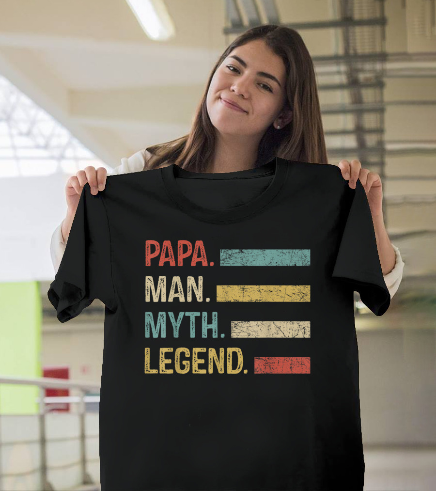 Papa Man Myth Legend Vintage Mens Dad Father T-Shirt