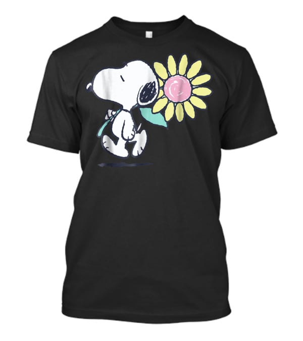Peanuts Snoopy Walking With Pink Daisy Flower T-Shirt
