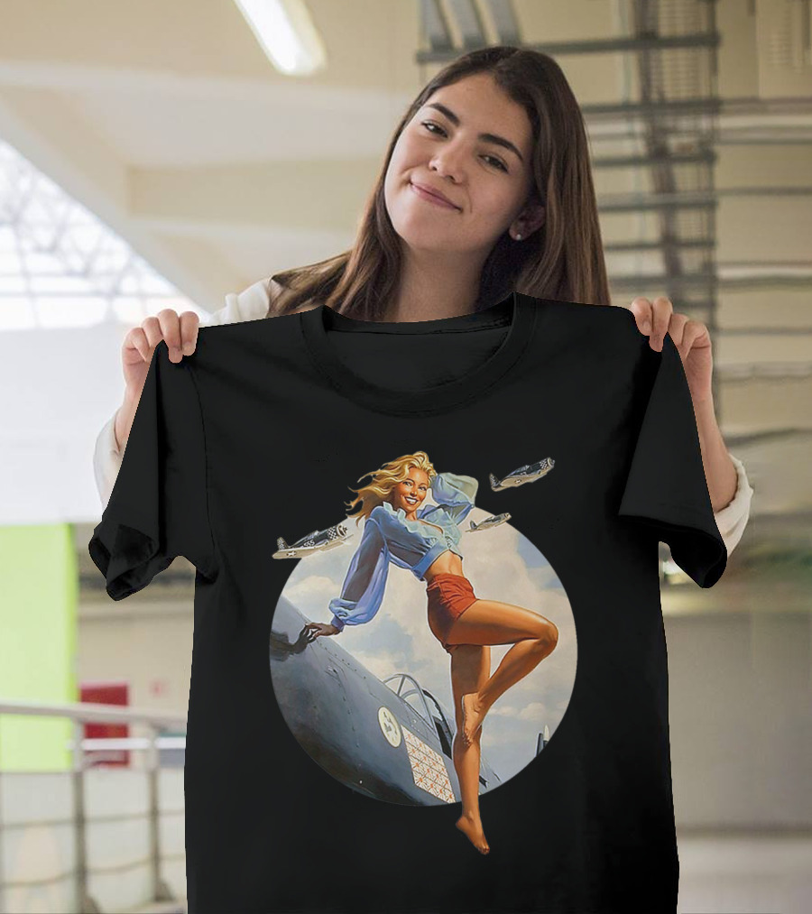 Pin Up Blonde with WWII 40s Air Force Plane and Iconic T-Shirt