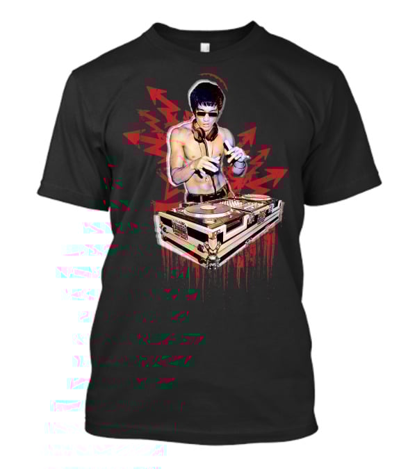 Psycho Bruce Dj Mixing Beats With Red Arrow Background T-Shirt