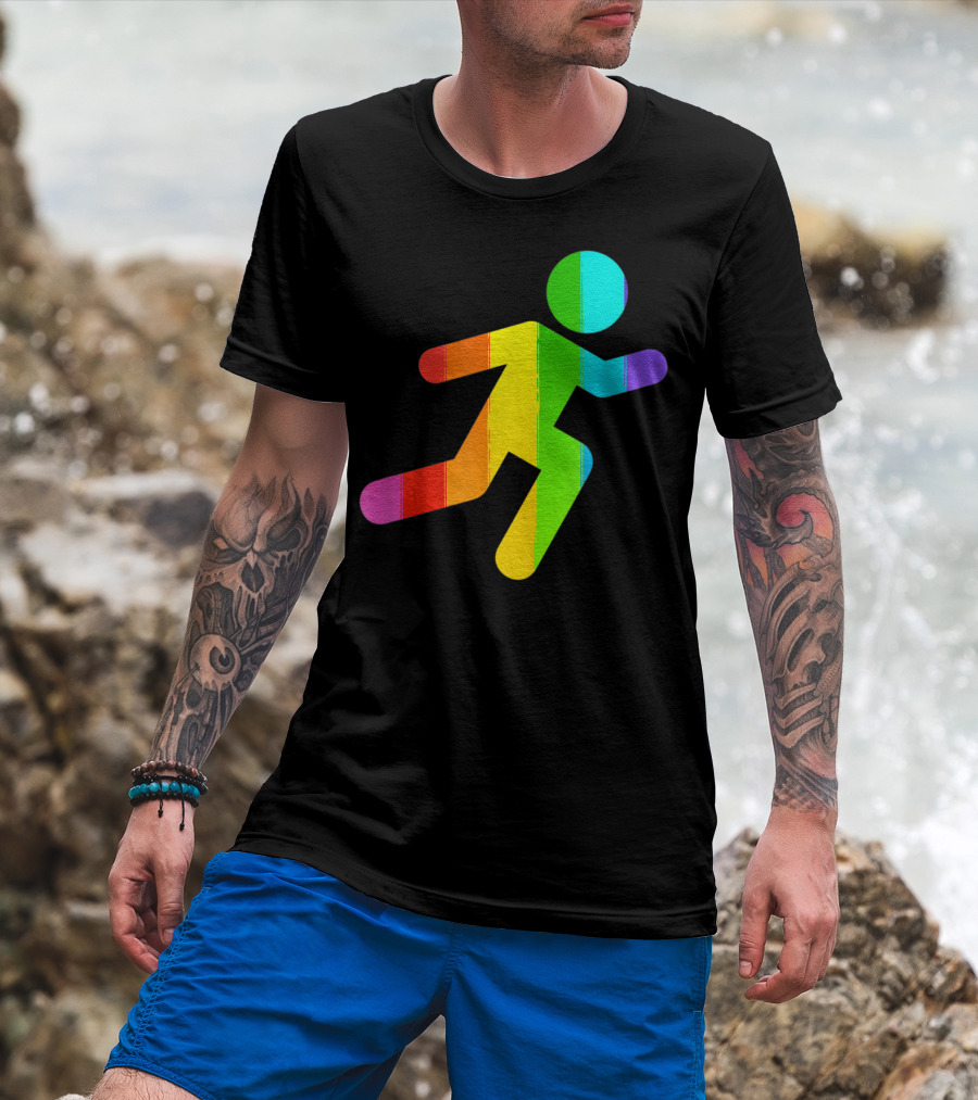 Rainbow Stick Figure Running T-Shirt