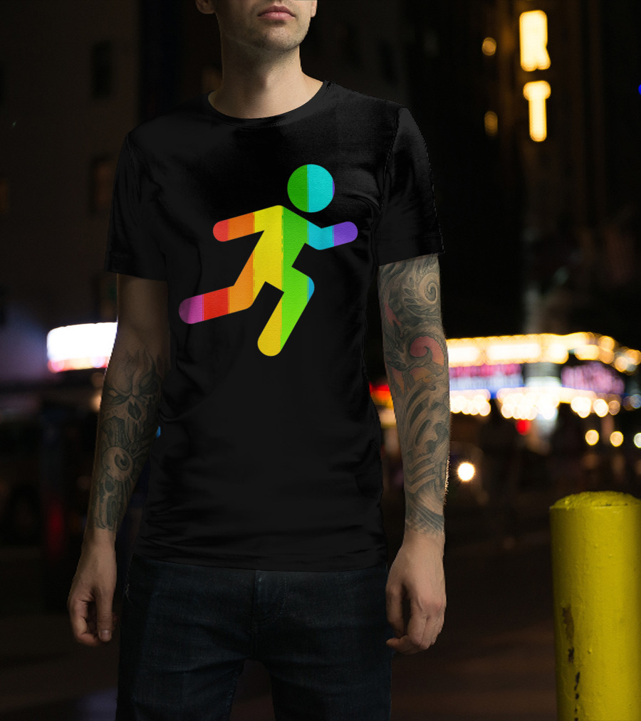 Rainbow Stick Figure Running T-Shirt