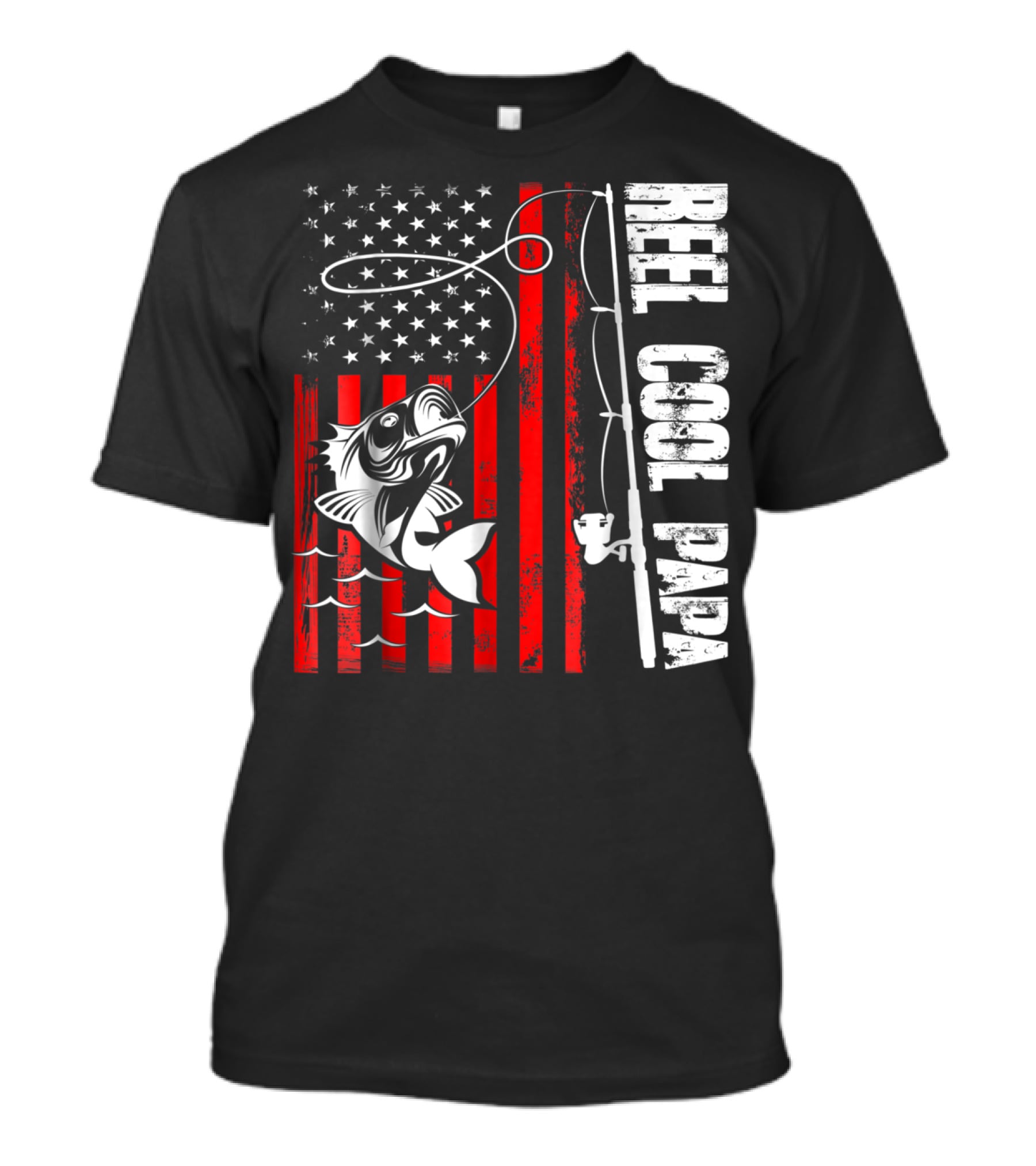 Reel Cool PAPA Fishing Lover American Flag T-Shirt