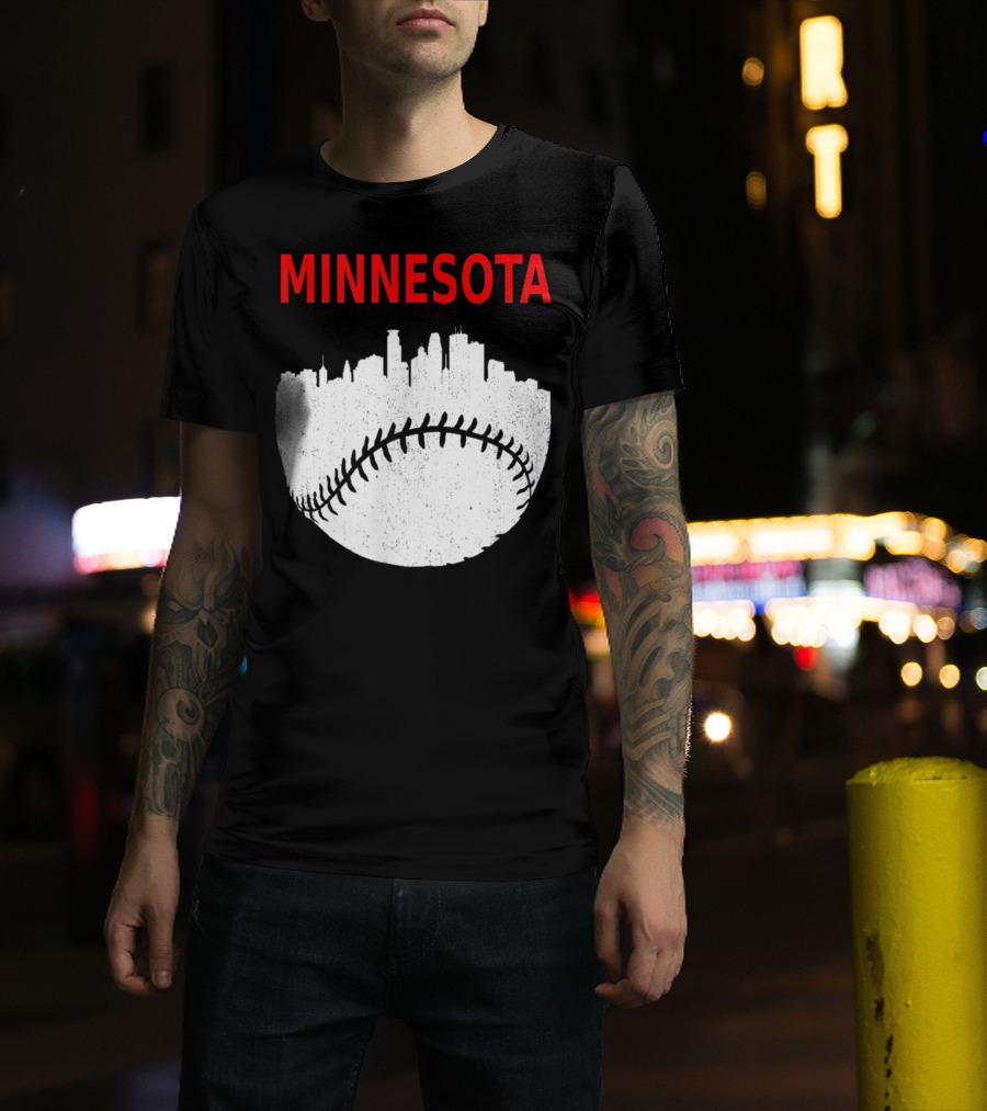 Minnesota Baseball Minneapolis Cityscape Retro Vin T-Shirt