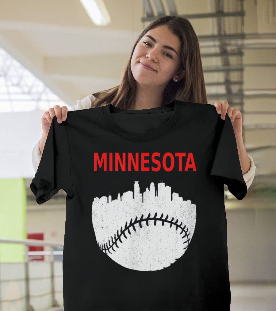 Minnesota Baseball Minneapolis Cityscape Retro Vin T-Shirt