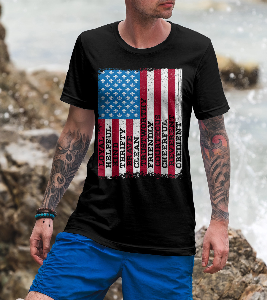 Patriotic Scout Law Traits With US Flag T-Shirt