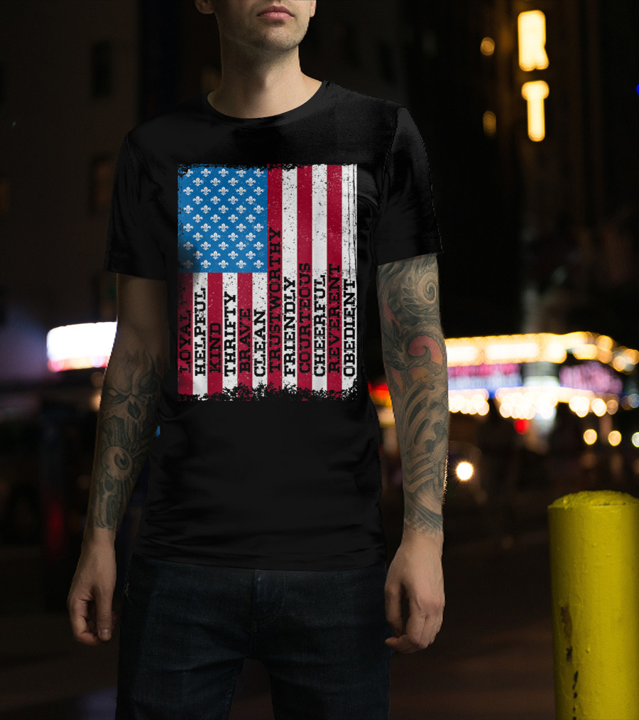 Patriotic Scout Law Traits With US Flag T-Shirt