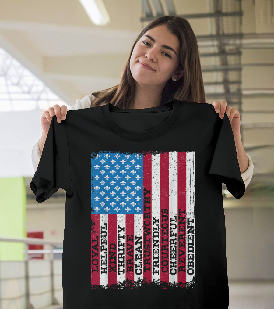 Patriotic Scout Law Traits With US Flag T-Shirt