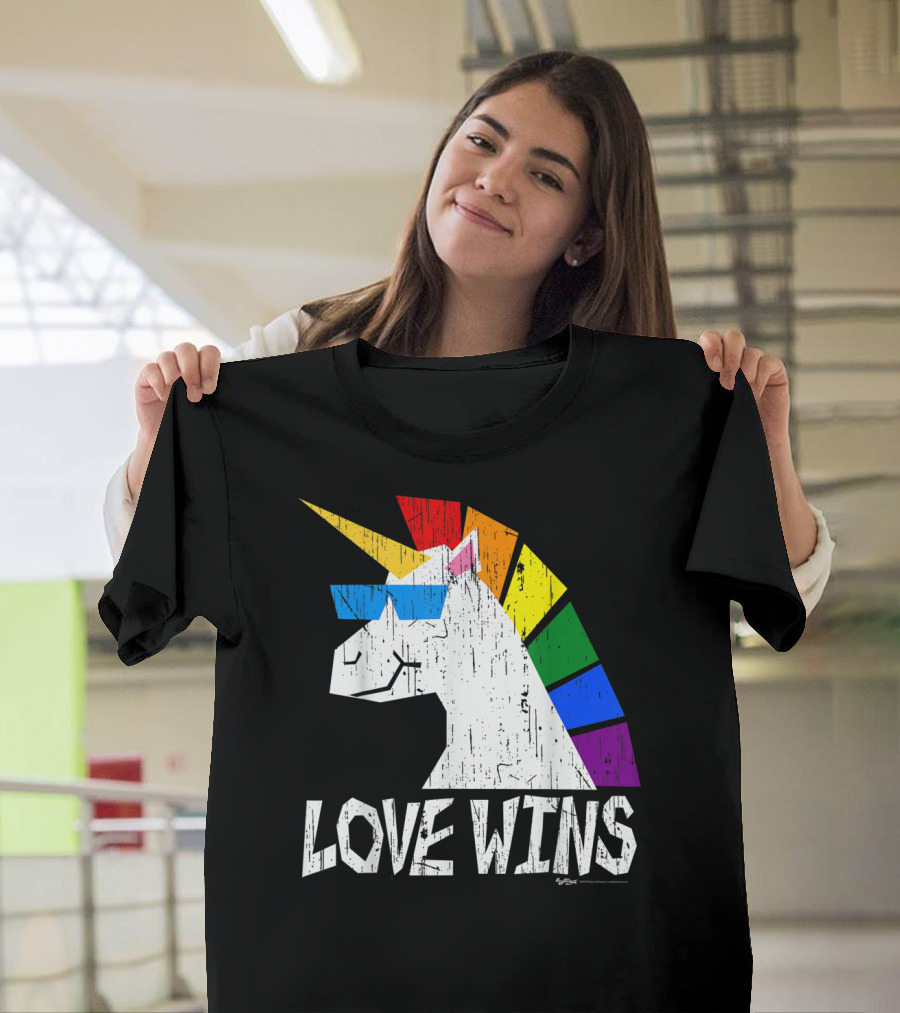 Love Wins Totally Straight Rainbow Unicorn Vintage Gay T-Shirt