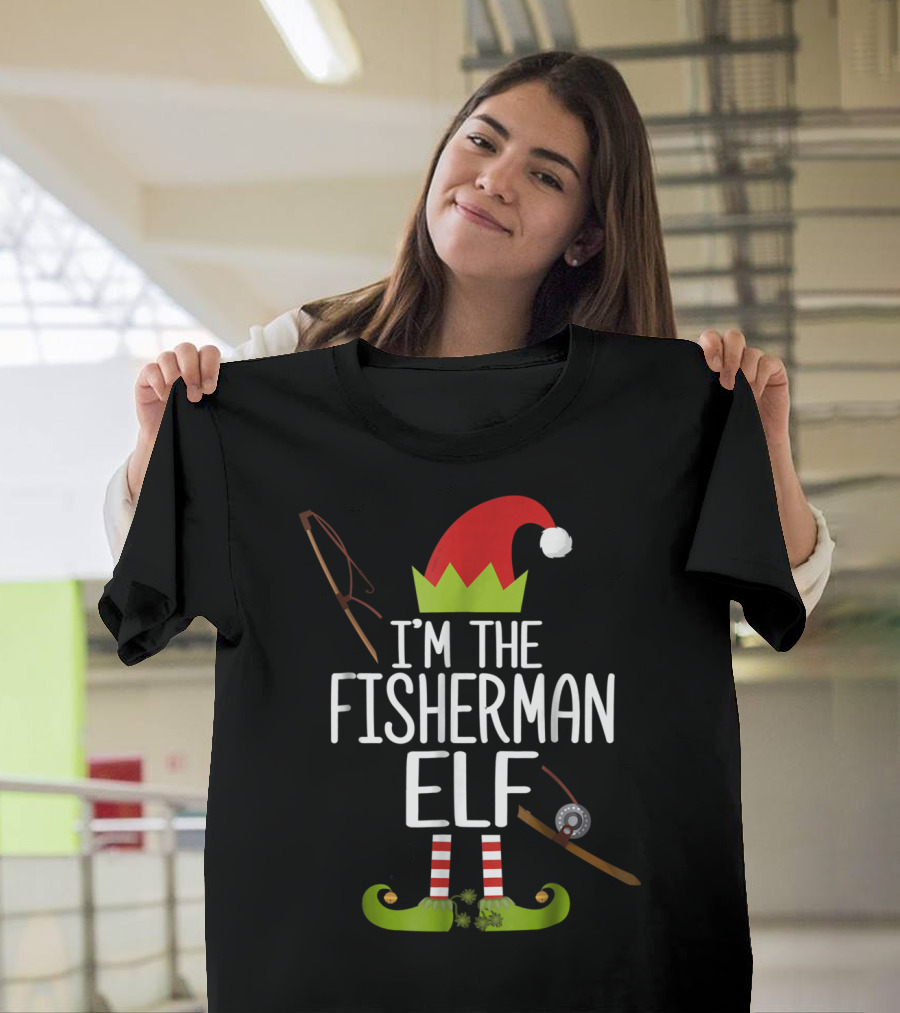 I'm The Fisherman Elf Christmas Hat And Fishing Gear T-Shirt