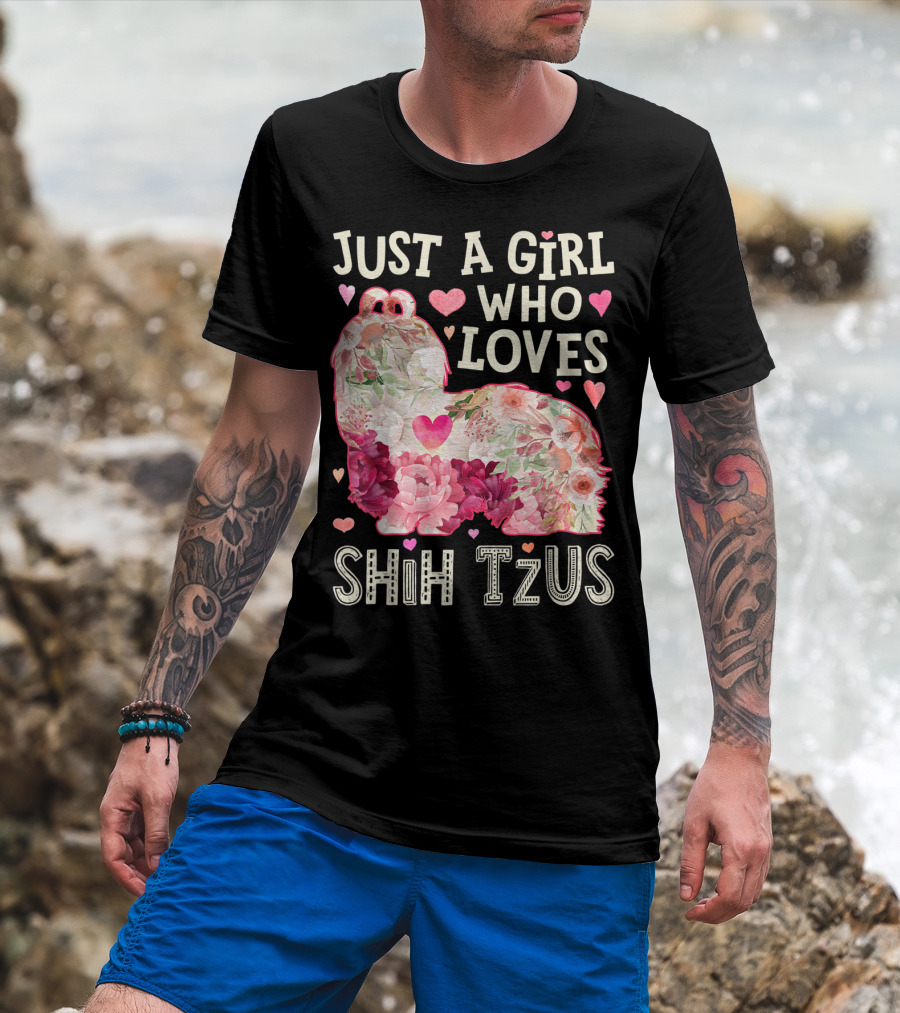 Just A Girl Who Loves Shih Tzus Floral Heart T-Shirt