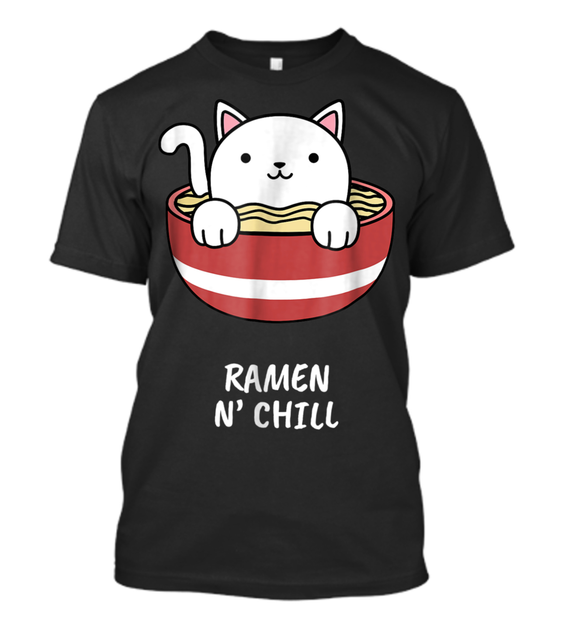 Kawaii Japanese Anime Cat Ramen N' Chill Kids Girl T-Shirt