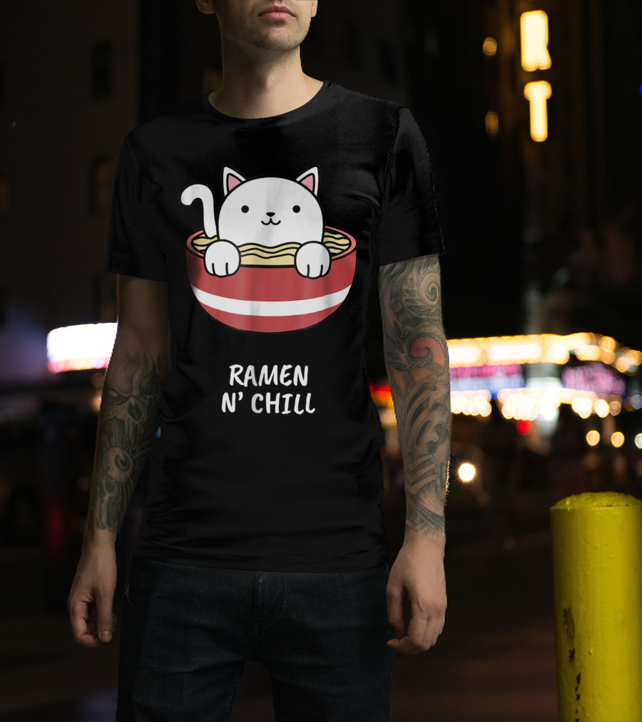 Kawaii Japanese Anime Cat Ramen N' Chill Kids Girl T-Shirt