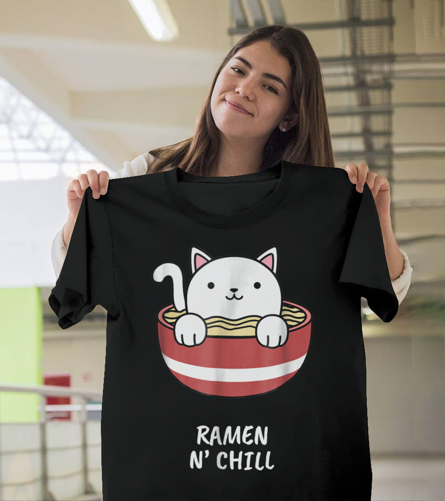 Kawaii Japanese Anime Cat Ramen N' Chill Kids Girl T-Shirt