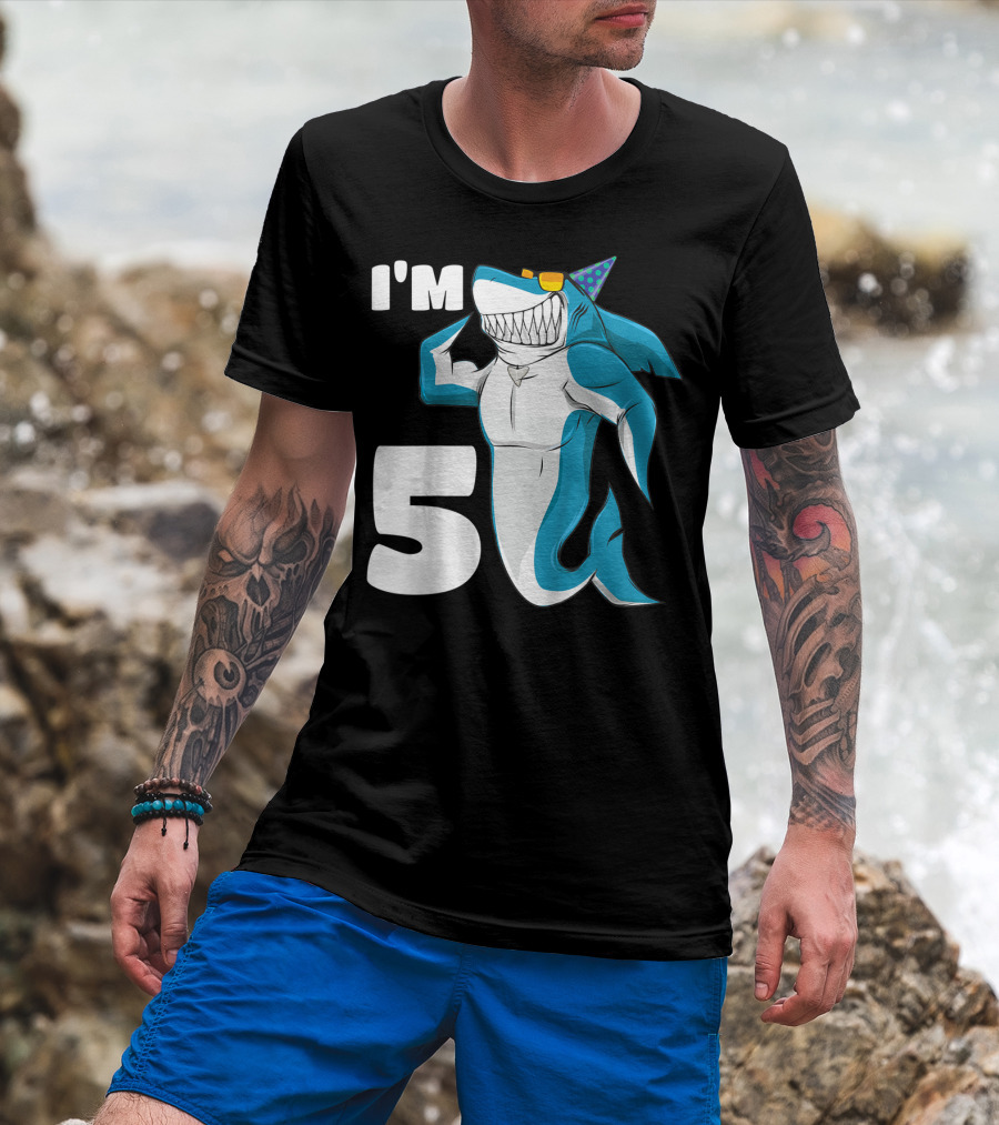 I'm 5 Muscle Shark Birthday Party Hat T-Shirt