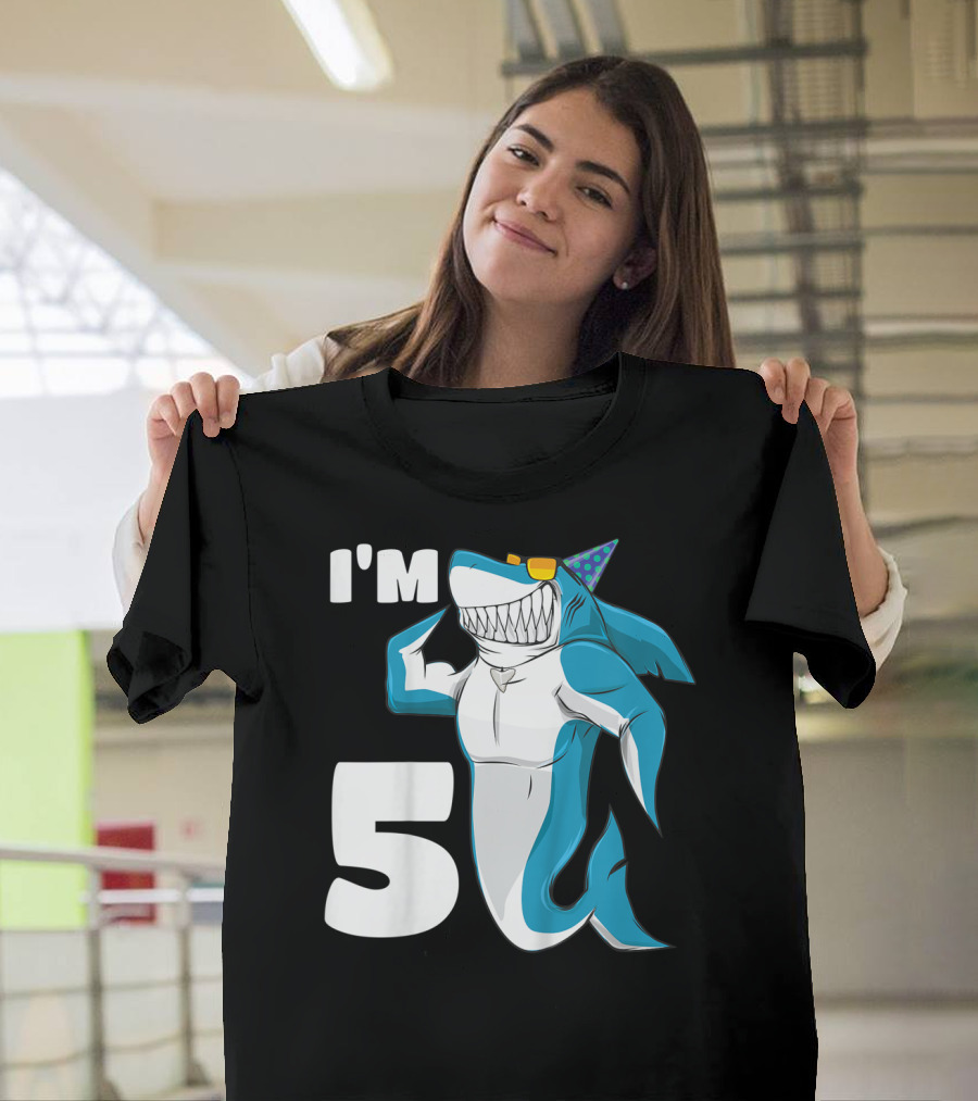 I'm 5 Muscle Shark Birthday Party Hat T-Shirt