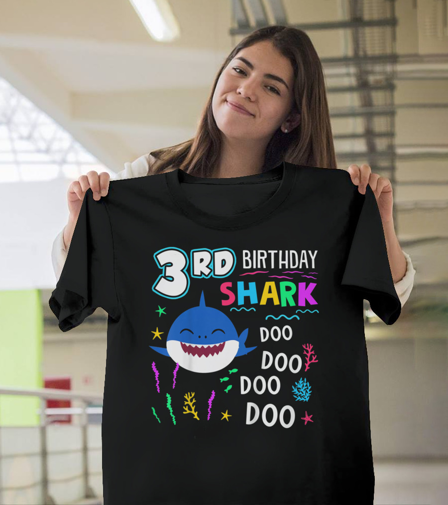 3Rd Birthday Shark Doo Doo Kids Happy 3 Years T-Shirt