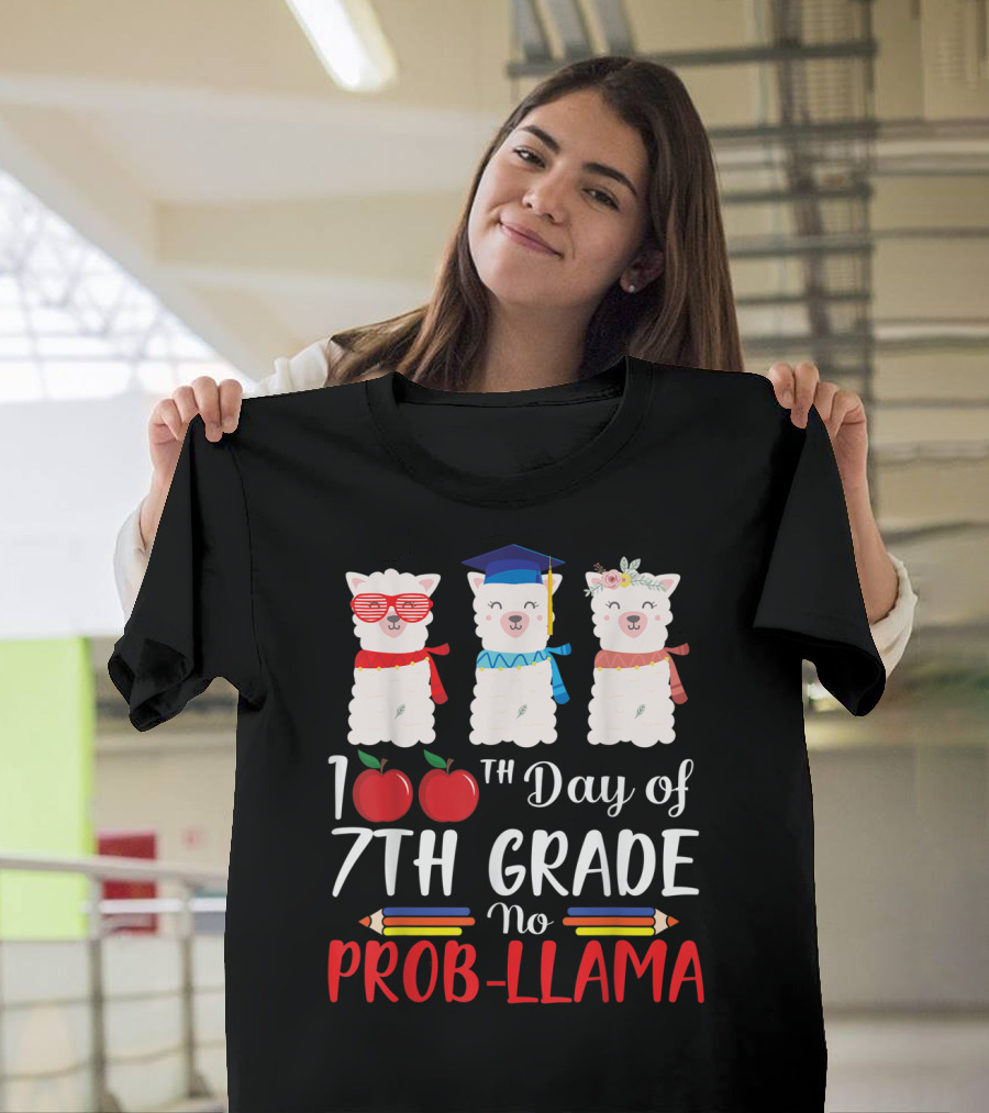 100th Day of 7th Grade No Prob-Llama Students T-Shirt