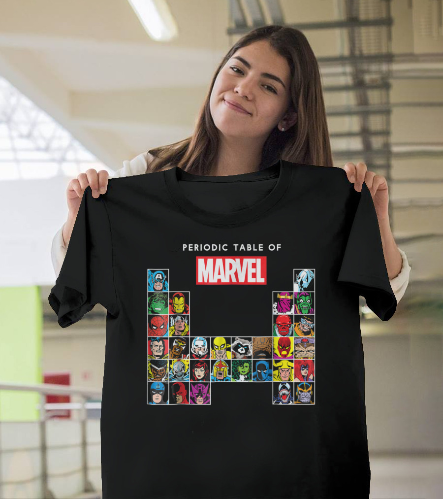 Periodic Table Of Marvel Heroes And Villains Classic Comic Characters T-Shirt