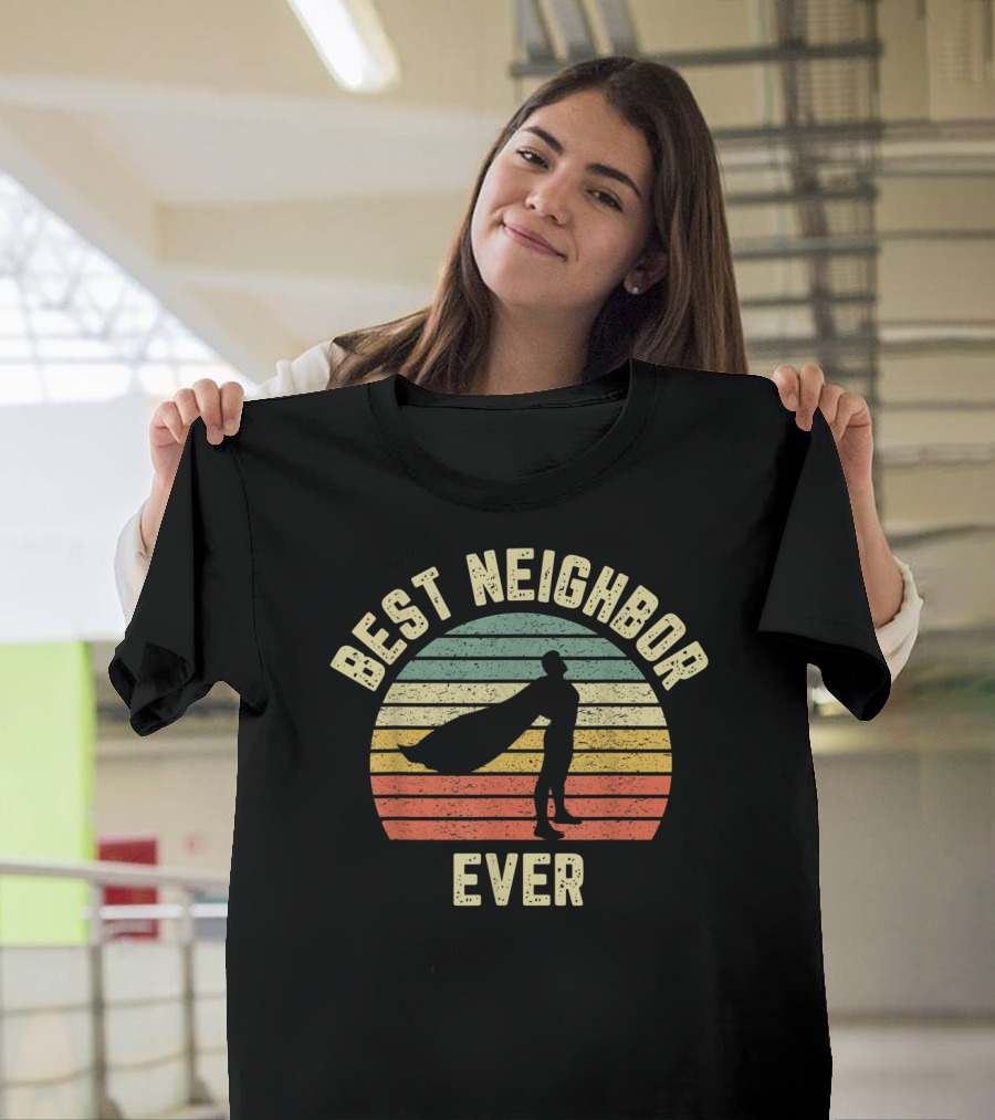 Best Neighbor Ever Vintage Superhero Silhouette Fun Mens T-Shirt