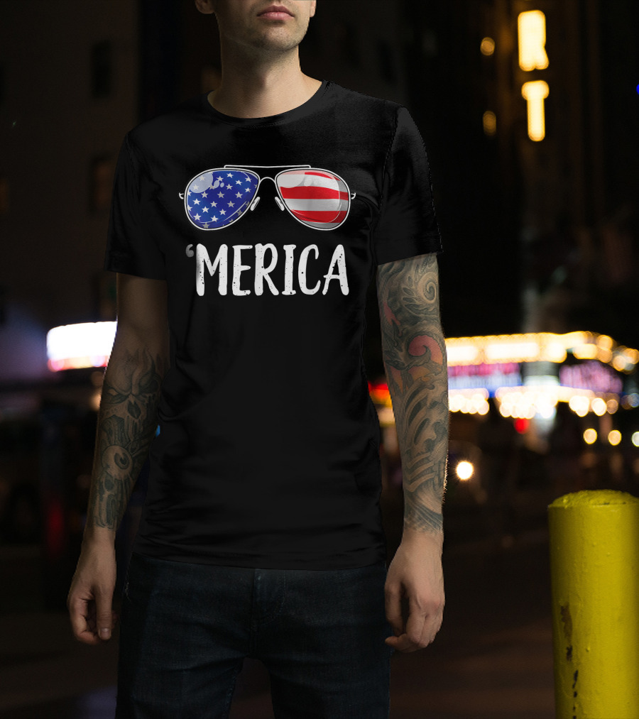 'Merica Sunglasses American Flag Fourth Of July T-Shirt